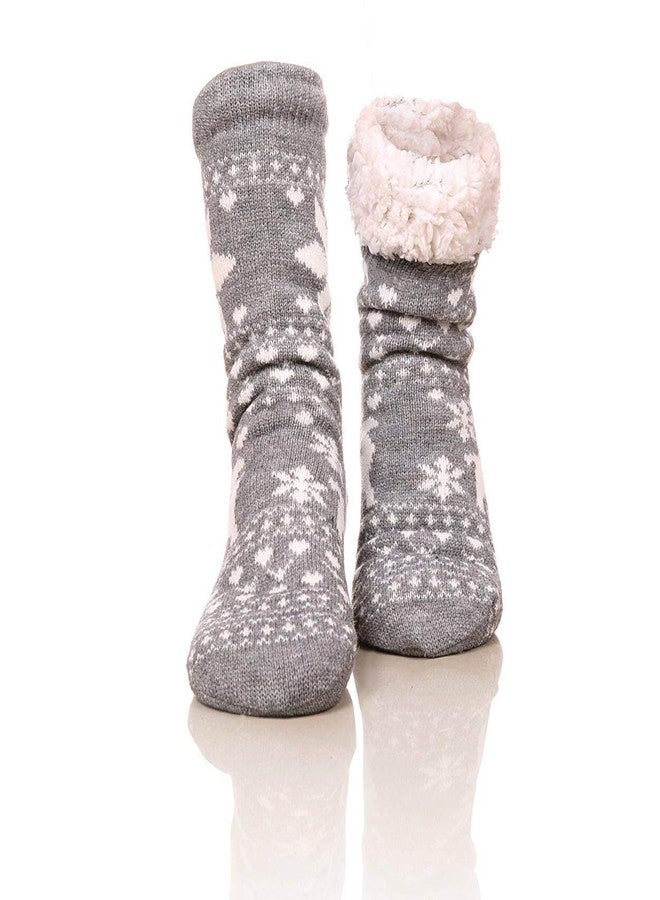 FRALOSHA Fuzzy Warm Slipper Socks Women Winter floor Socks Super Soft lined with Grippers reading Socks Cozy Sleeping Reindeer Sock (Grey) - Image 1